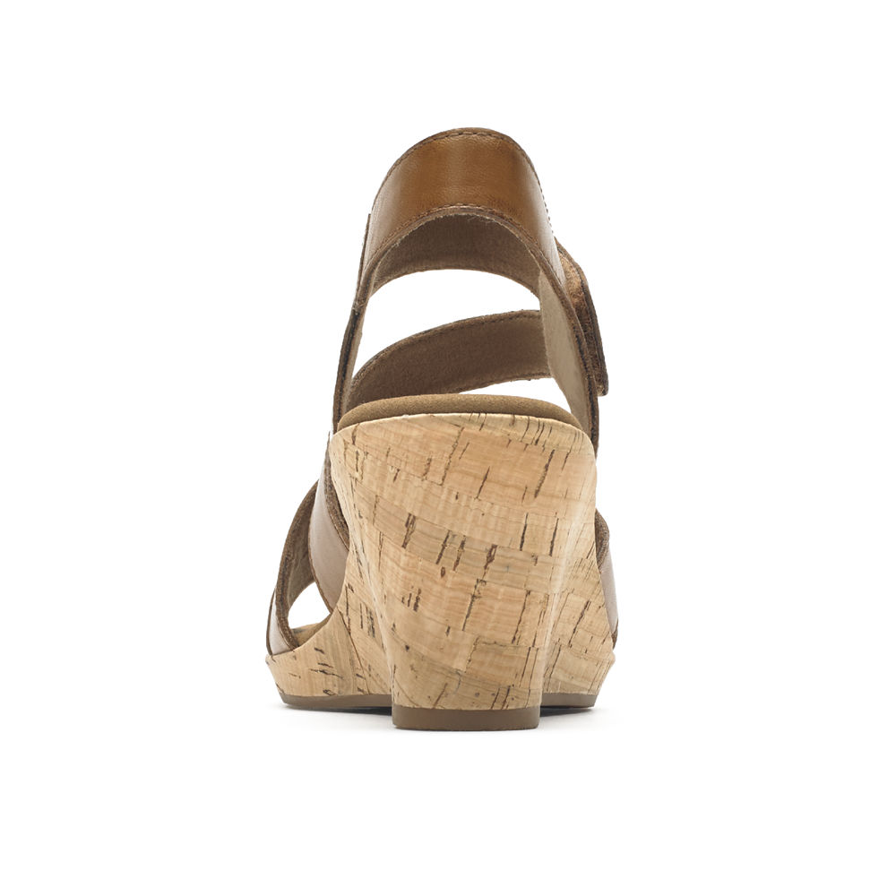 Rockport Sandaler Dame Brune - Briah Strappy Wedge Comfort - EKHU06398